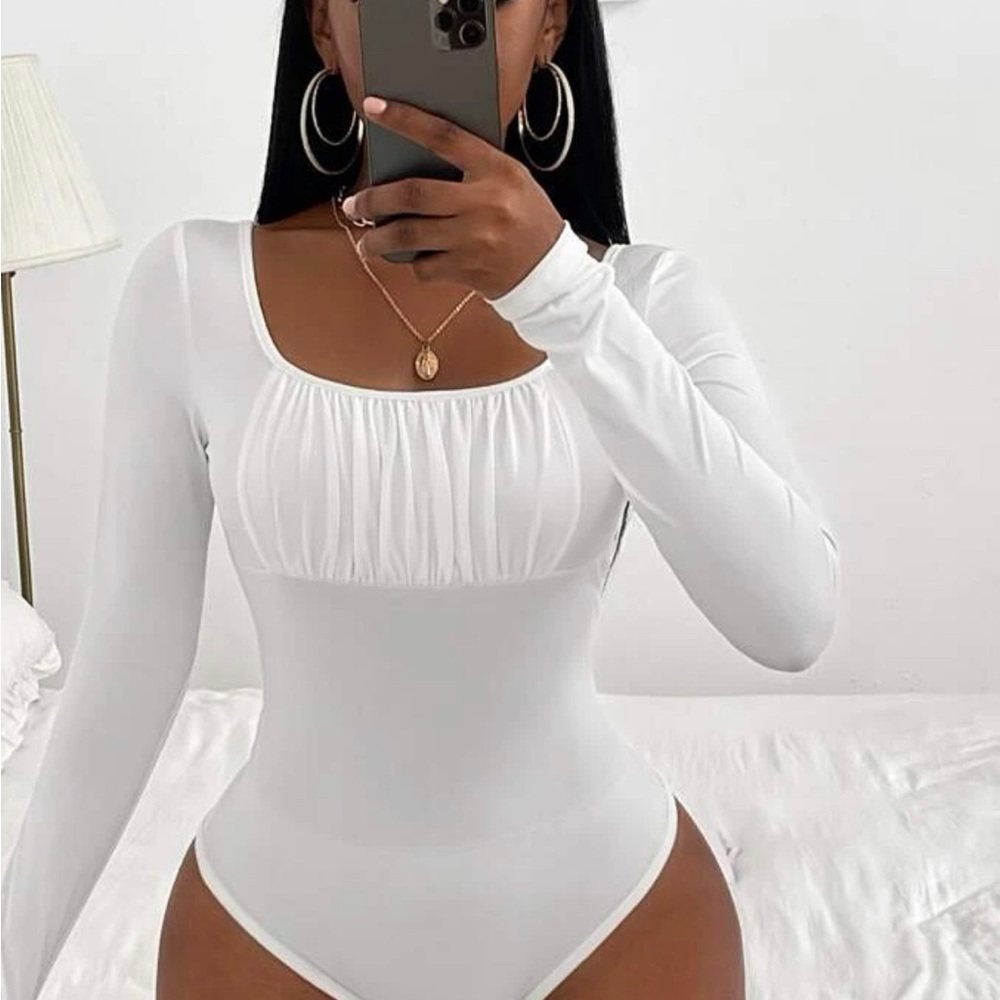 White Ruched bust bodysuit